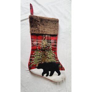 Woodland Style Bear Plaid Applique Christmas Stocking Faux Fur Hobby Lobby Cabin